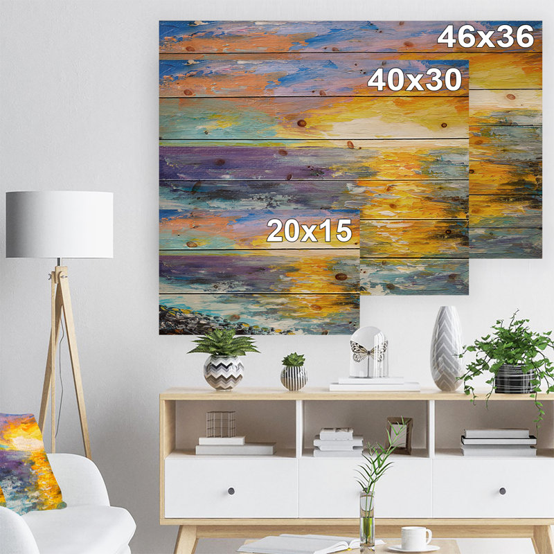 « coucher de soleil sur la côte », peinture, Bois, H 30 po x l 40 po x P 1,5 po