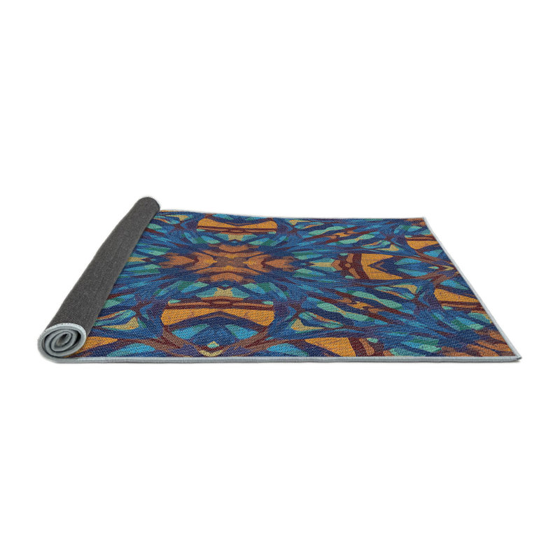 Tapis bleu tissé à la machine, Rond 6 pi