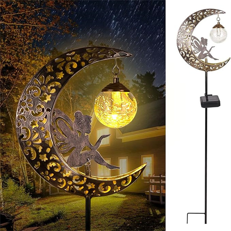 Warm White LED Solar Moon Fairy Garden Stake Lights