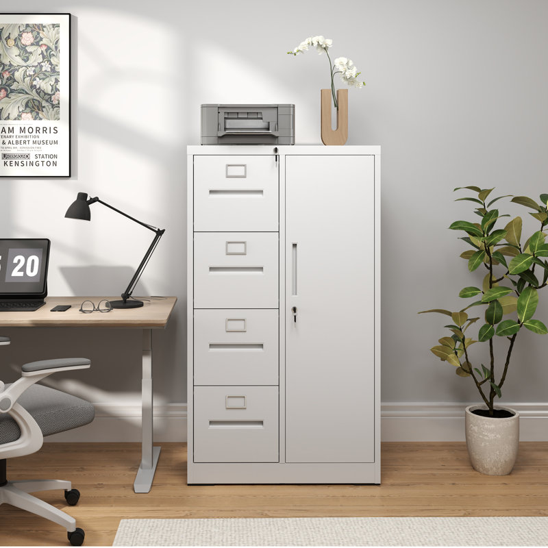 White Vertical 4-Drawer Lockable Metal Filing Cabinet