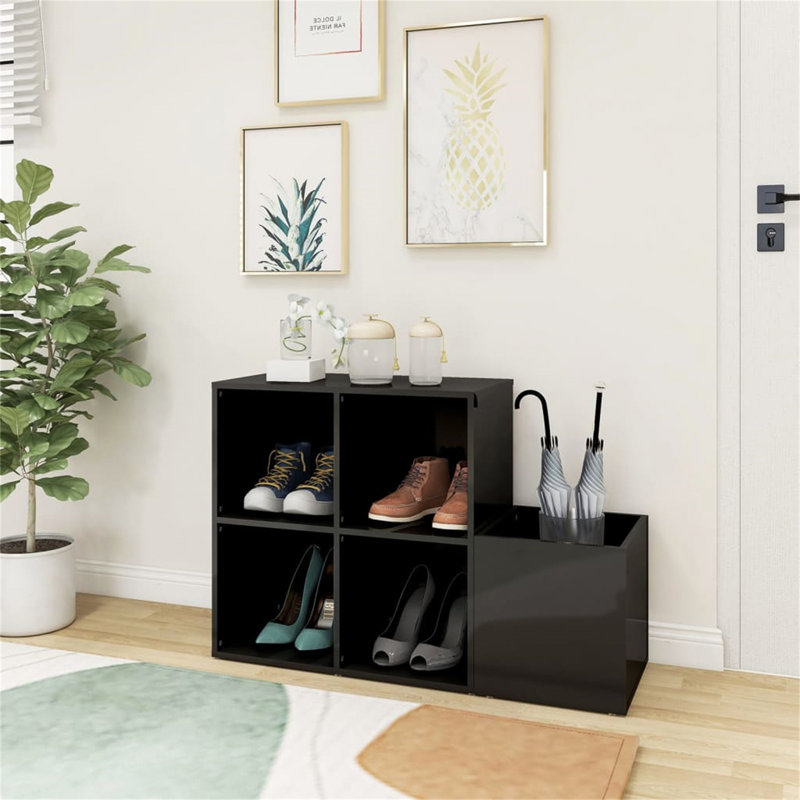 4 Pair Solid Wood Shoe Rack, High Gloss Grey
