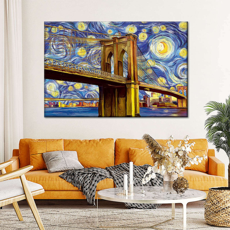 Impression sur toile Brooklyn Bridge Starry Night, H 16 po x l 24 po x P 1,25 po