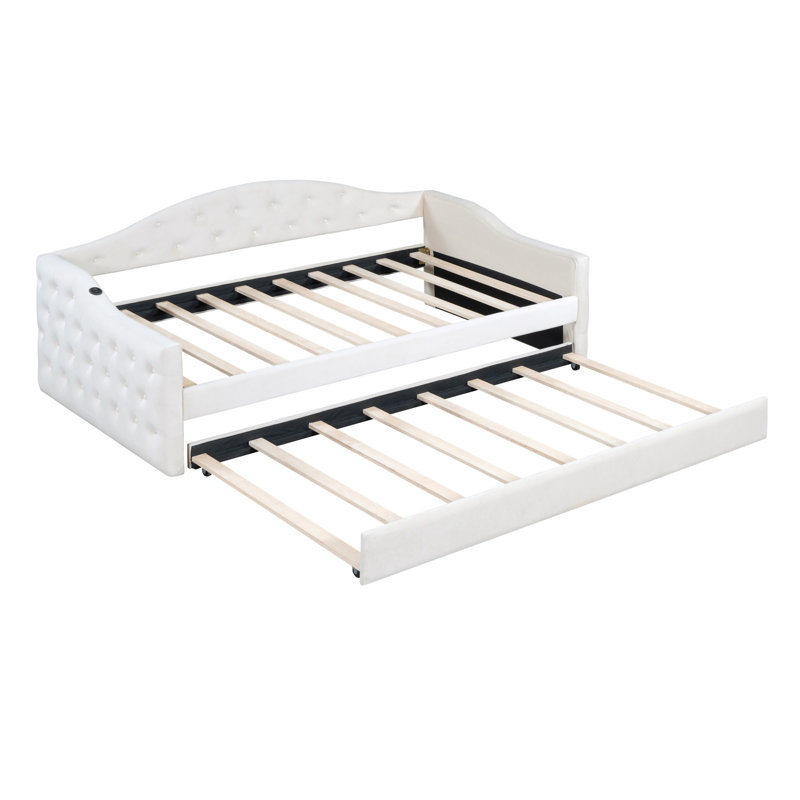 Lit de jour capitonné capitonné avec couchette, Beige