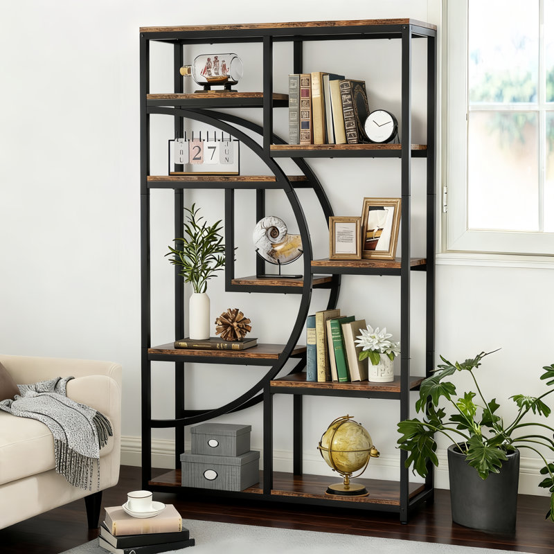 Oscer Industrial 5 Tier Etagere Bookcase, Black/Brown