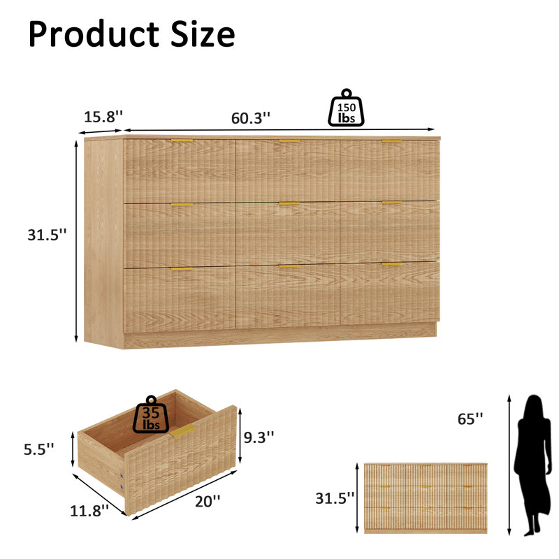 Commode 9 tiroirs Ishiro, Natural