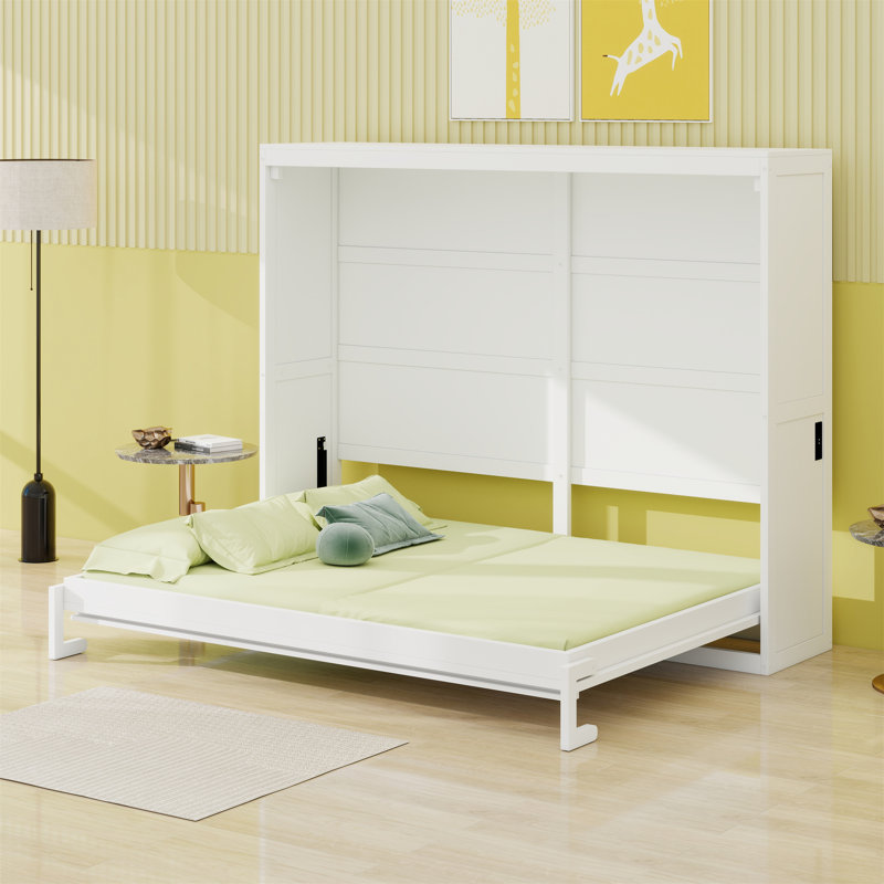 Murphy Bed Cabinet Wall Bed Chest, White, Queen