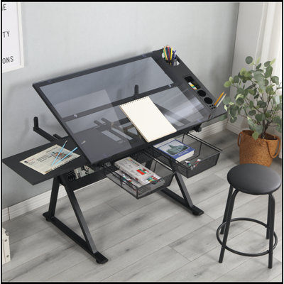 Table à dessin réglable en verre trempé avec chaise confortable, parfaite pour un usage artistique et professionnel