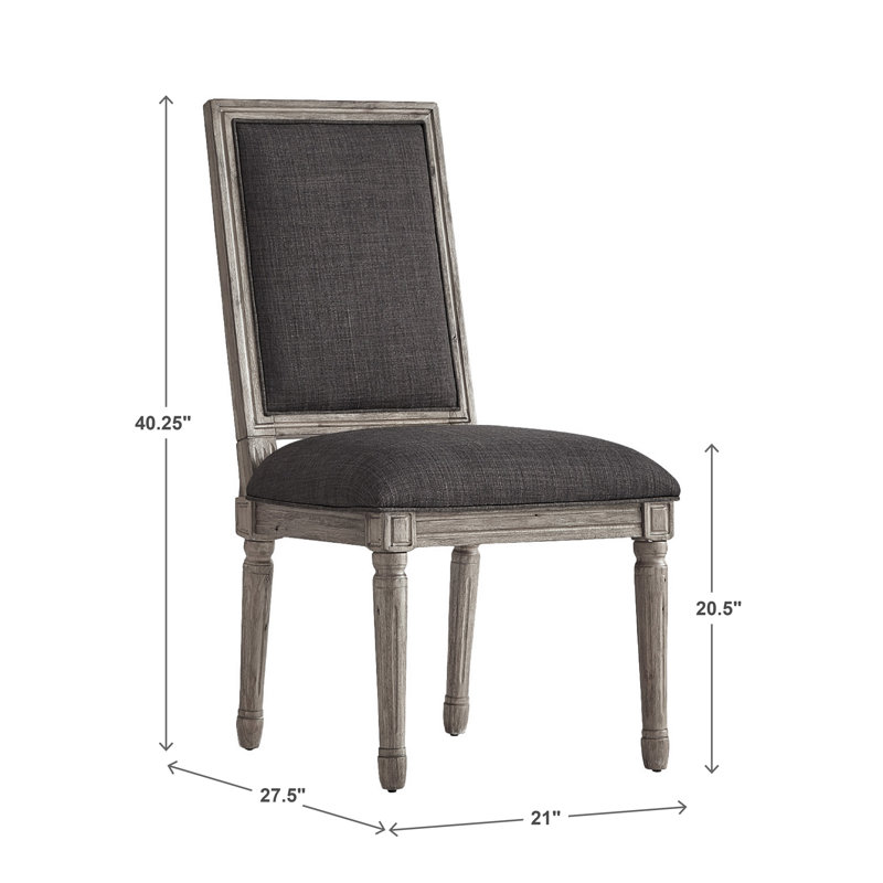 Chaise d'appoint rembourrée en lin Hildemar H 20,5 po, Chêne gris antique, Gris foncé
