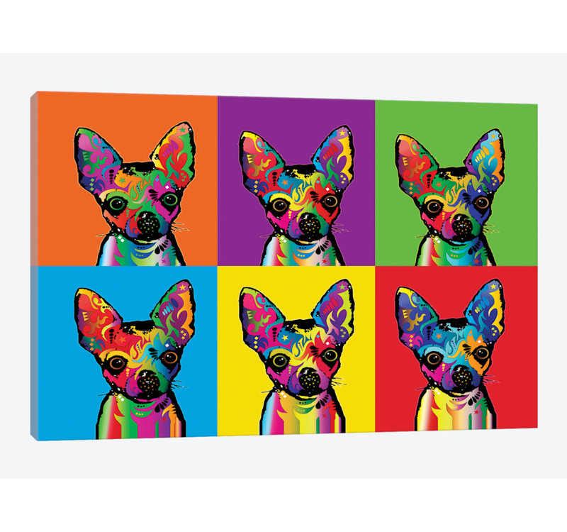 Chihuahua arc-en-ciel, impression sur toile tendue, H 26 po x l 40 po x P 1,5 po, Toile tendue, Pas de tapis