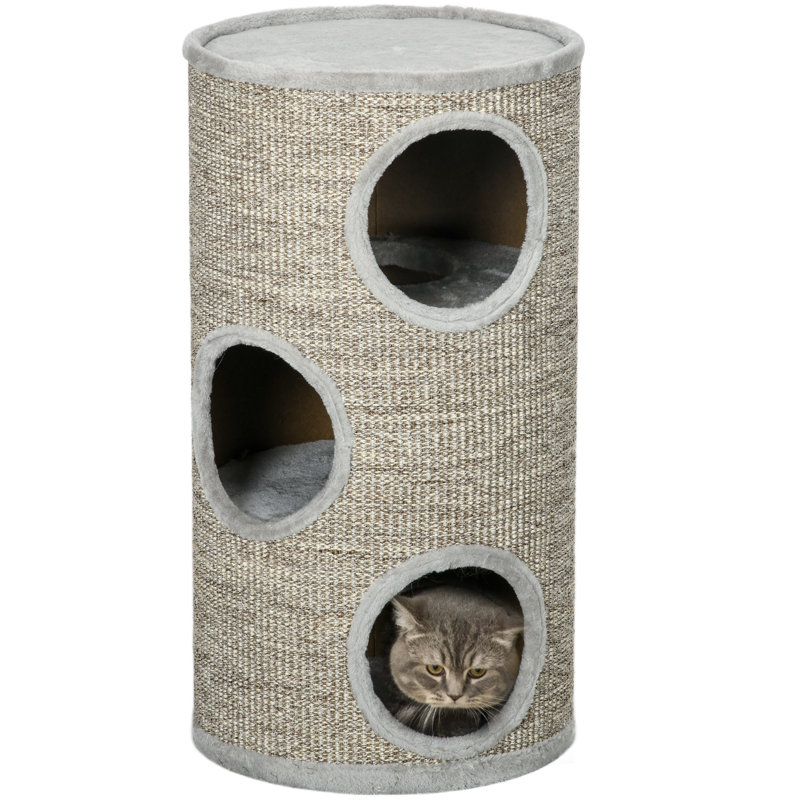 Cat Barrel Kitten Tree Tower for Indoor Cats Large Light Grey