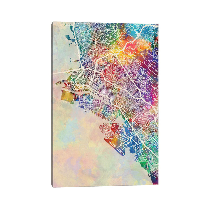 «Oakland CA Map Color» par Michael Tompsett, impression sur toile tendue, H 40 po x l 26 po x P 1,5 po