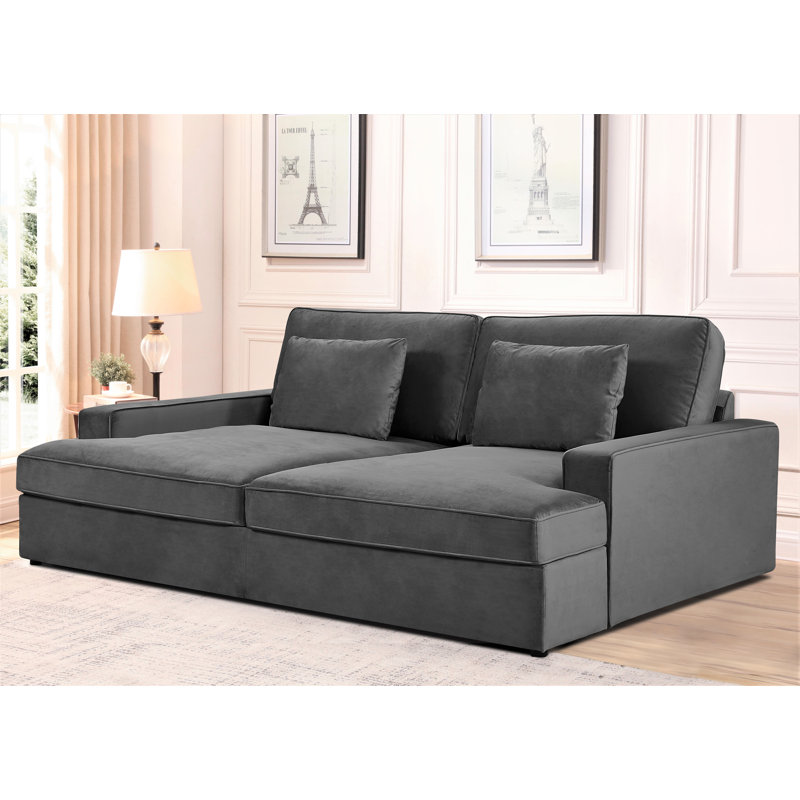 Canapé-lit surdimensionné en velours de 94,5 po de large à assise profonde, Gris