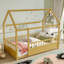 Lit simple naturel avec structure haute en bois et clôture, structure en pin, structure stable, amusante pour-1536946228