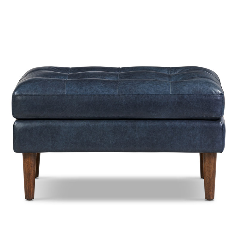 Napa Full Grain Genuine Italian Leather Ottoman, Midnight Blue