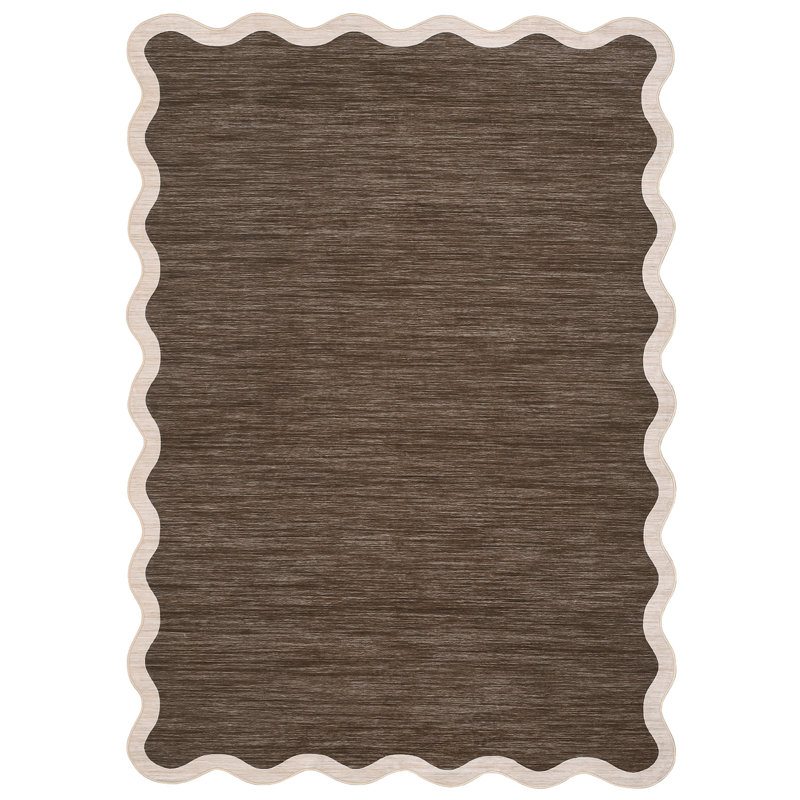 Machine Washable Rug Modern Scalloped Rug Non Slip, Neutral Indoor Carpet, Soft Non Shedding Floor Covering, Low Pile Thin Foldable Printed Mats for Living Room Bedroom Nursery