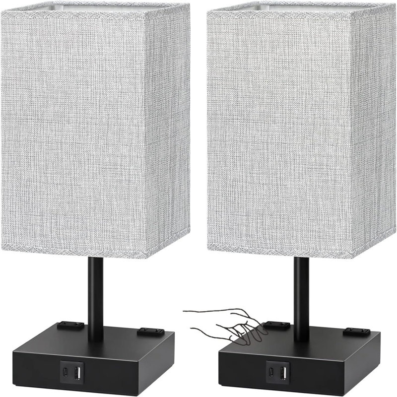 Touch Table Lamps Set Of 2, Black, Grey