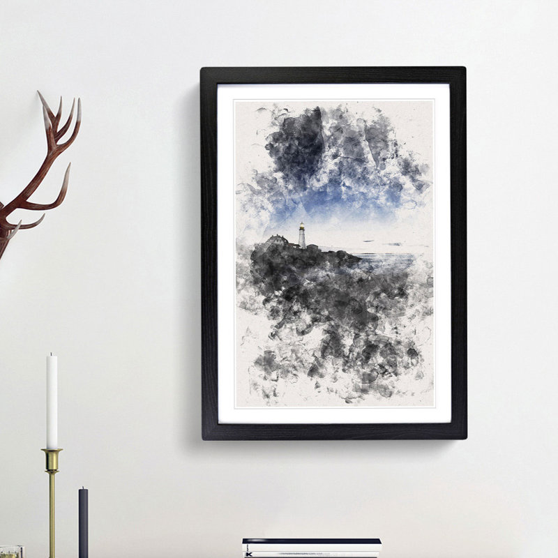 Portland Maine Lighthouse - Framed Print, 87cm H x 62cm W x 2cm D, Black Framed