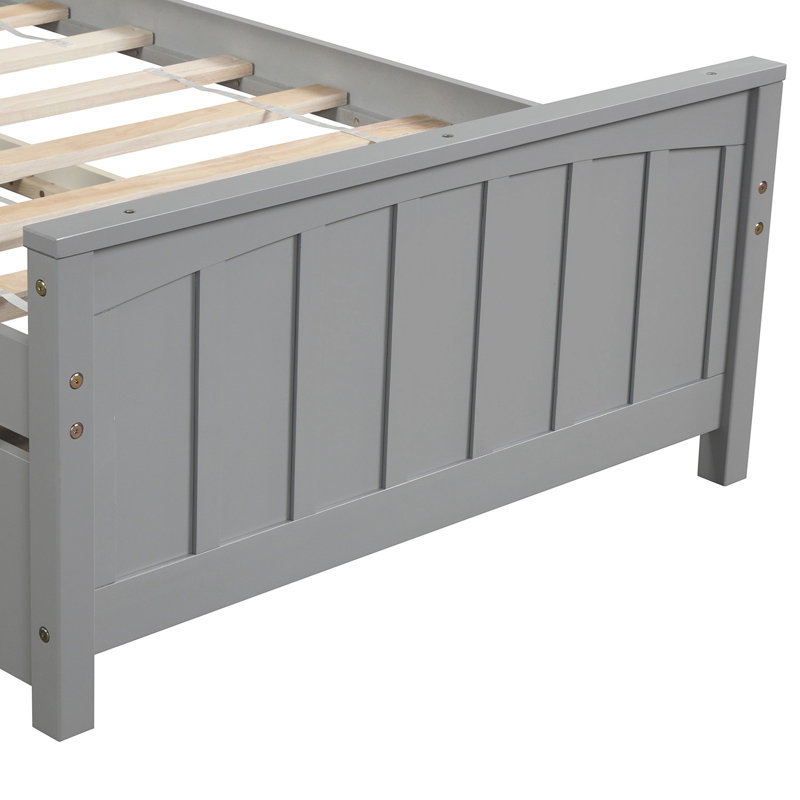 Twin Size Platform Bed With Trundle, Grey - Solid Wood For Bedroom Stylish Essential Comfort
