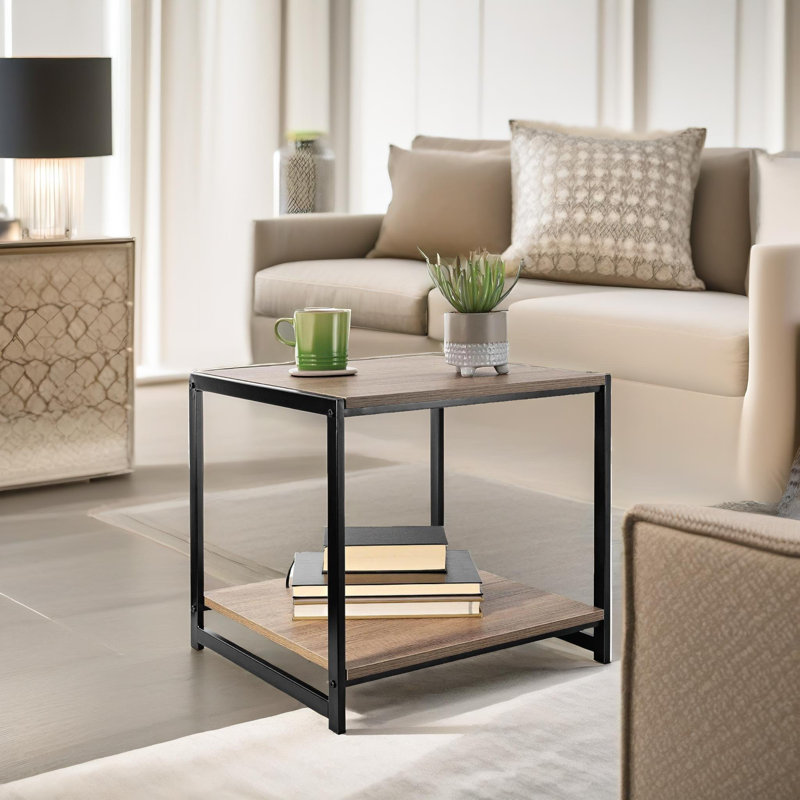 Rustic Rectangle Side Table with Storage, End Accent Tables, Living Room Furniture