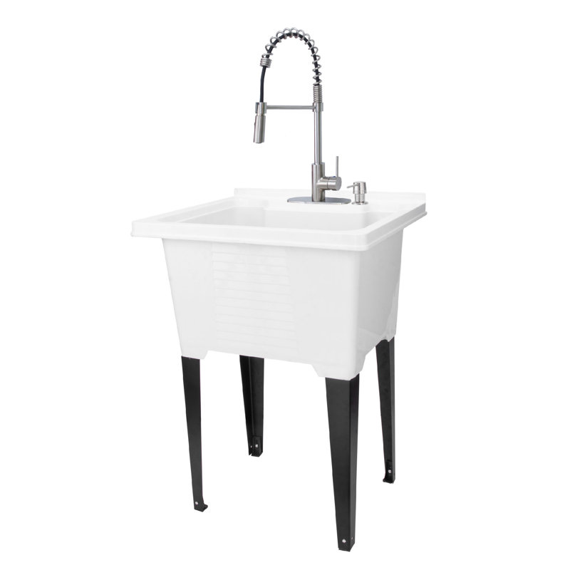21.5'' L x 25'' W White Freestanding Laundry Sink with Faucet, Stainless Steel