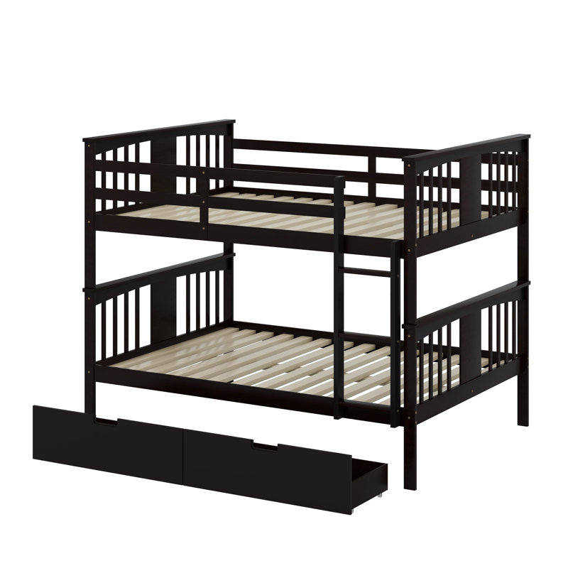 Lit superposé double au-dessus de double avec échelle et tiroirs pour la chambre à coucher, Espresso