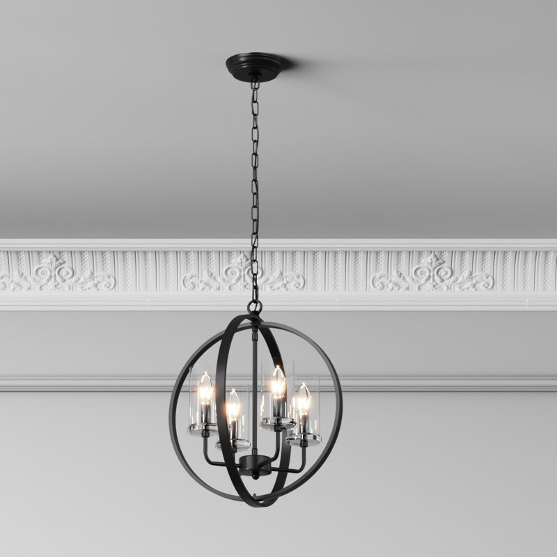 Lustre en forme de globe à 4 lumières Arterburn avec détails en fer forgé, Noir