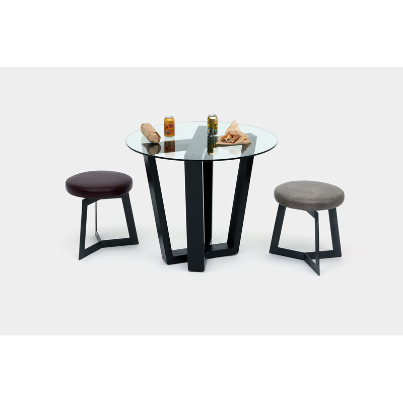 Gax Round Glass Dining Table, 36" W x 36" L, Black Oak