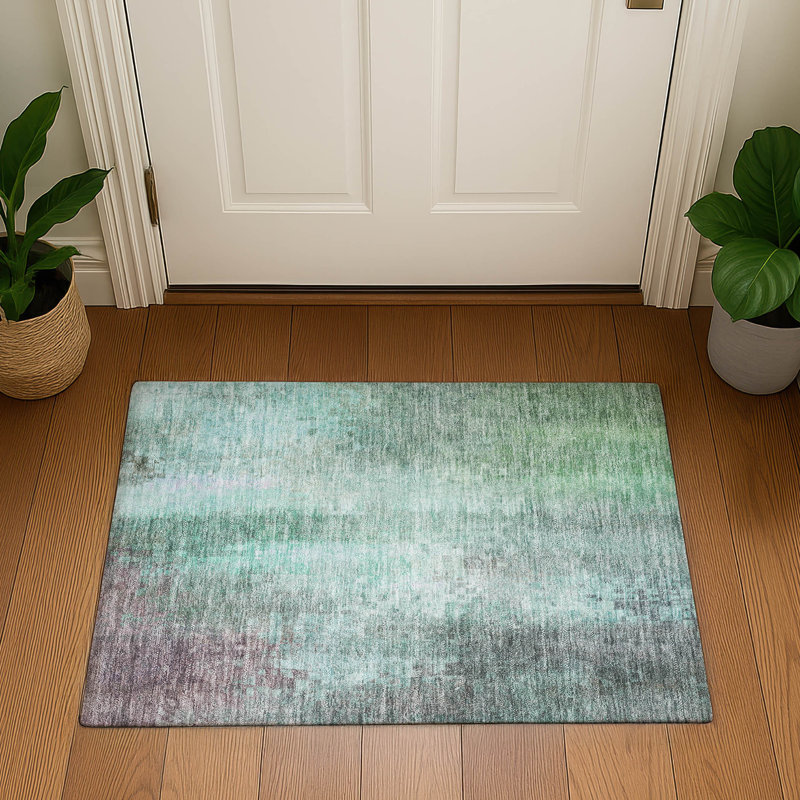 Premium Machine Washable Mayfield AMF2241 Abstract Rug, Aqua, 1'8" x 2'6"
