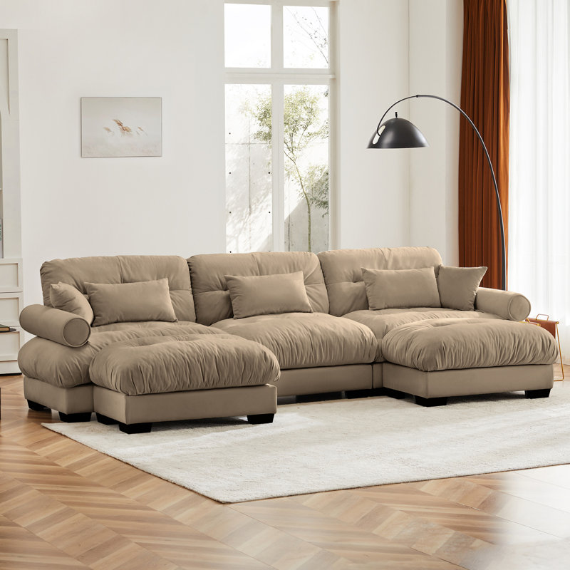 Canapé modulaire en U avec deux repose-pieds mobiles, canapé d'angle 3 places, Brun