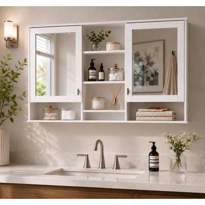 55'' Modern Wall-Mounted Medicine Cabinet, 2-In-1 Bathroom Mirror Cabinet With Adjustable Shelves For Double-Sink Vanities