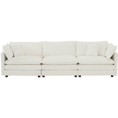 3 With Armrest Pillows And Toss Pillows, Mid-century Modern Style For Living Room, White Chenille Room In Chenille, 2 3