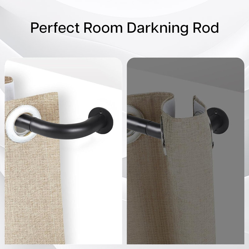 Blackout Adjustable Curtain Pole & Hardware Set, Matte Black, 120-210cm