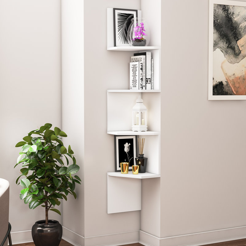 Aaronn 4 Tier Floating Shelf, White