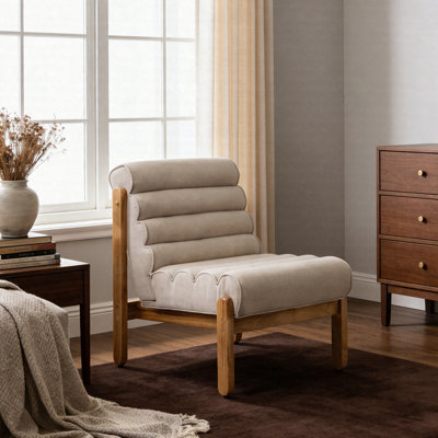 Fluffy Accent Chair With Solid Wood Frame, Plush Shearling-Style Lounge Chair
