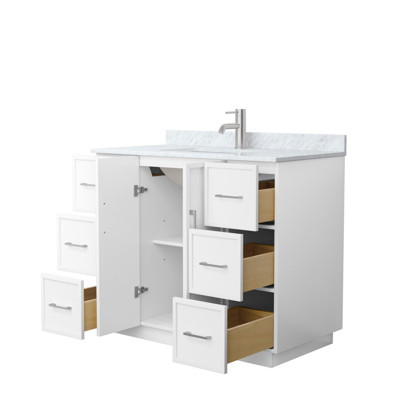 Elan TK 42" Freestanding Single Bathroom Vanity with Marble Top, White, Brushed Nickel