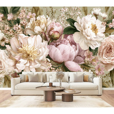 Boho Peel and Stick Wallpaper Soft Watercolor Garden Delicate Peonies Lavender Hues Wall Murals 69"H x 96"W Removable PVC Wall Paper Self-Adhesive Wall Decor for Bedroom Living Room Nursery