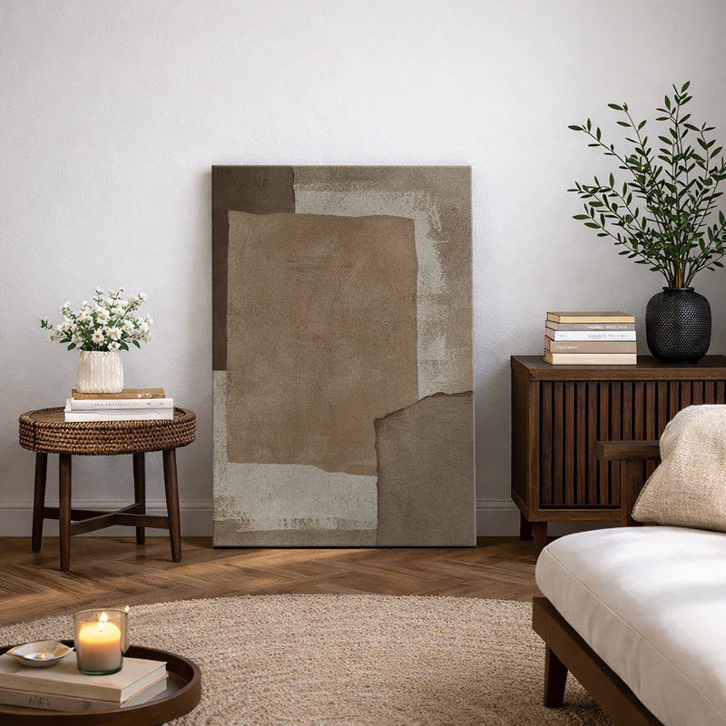 «Neutral Earth Tone», reproduction d'art sur toile abstraite - décor moderne minimaliste pour le salon ou le bureau