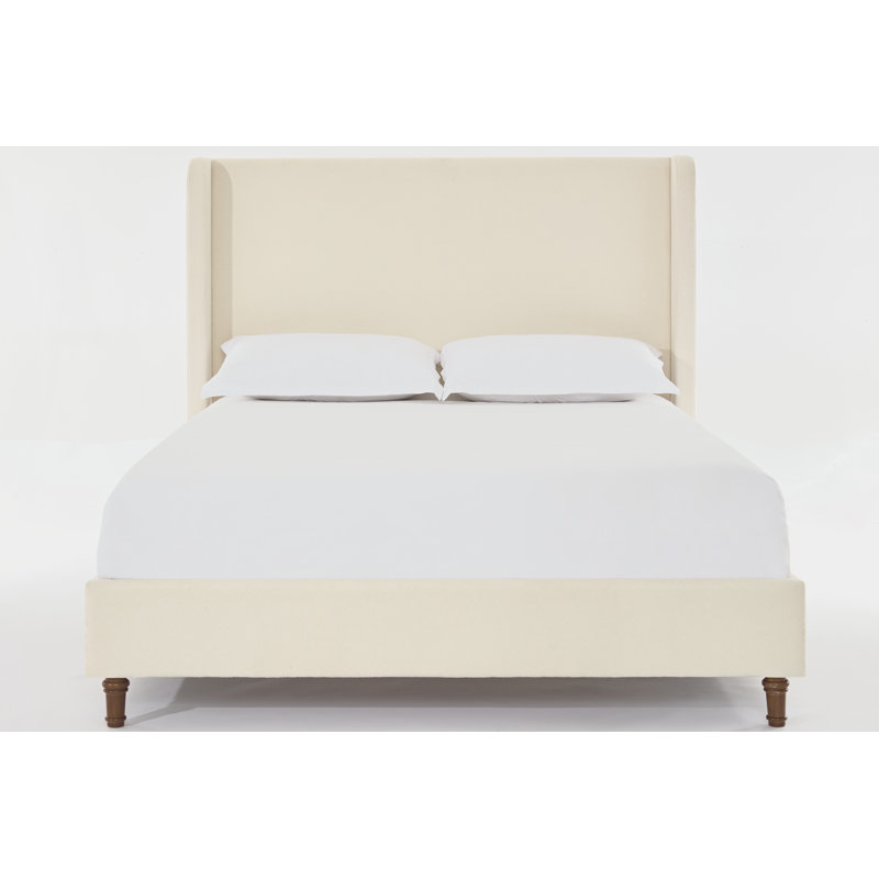 Mozter Upholstered Wingback Platform Bed, Ivory Boucle, King