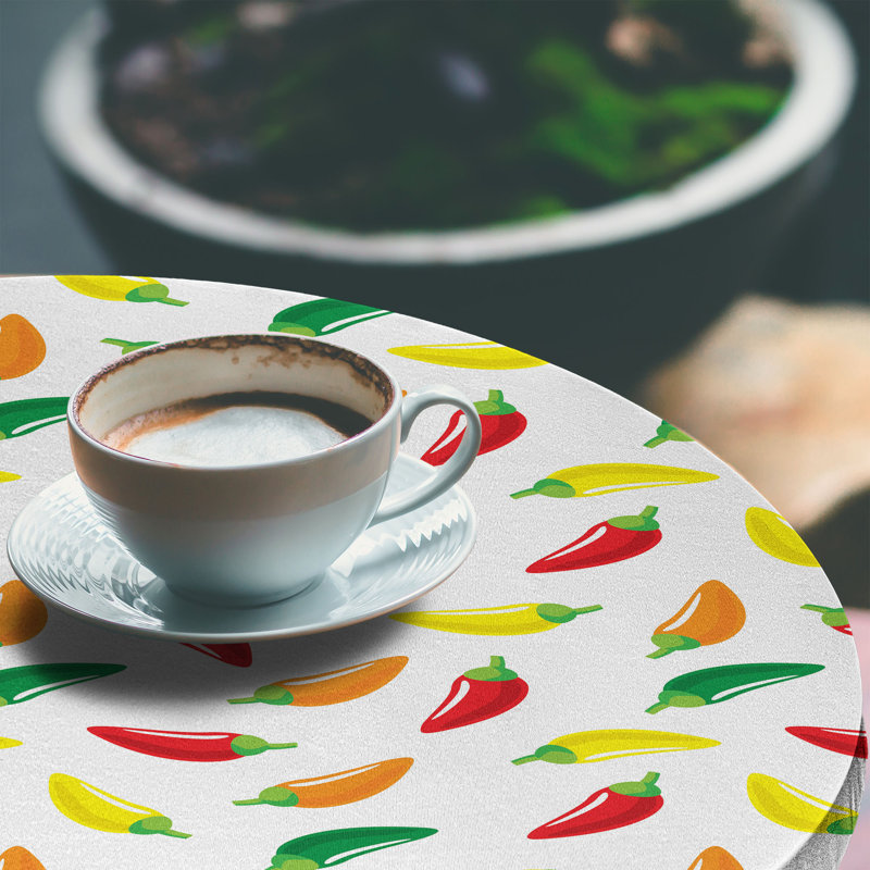 East Urban Home Peppers Fitted Round Tablecloth Multicolor 71472, 51.97" Round