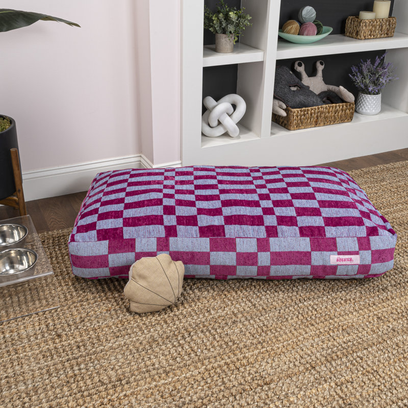Large Blueberry Check Plush Bolster Dog Bed