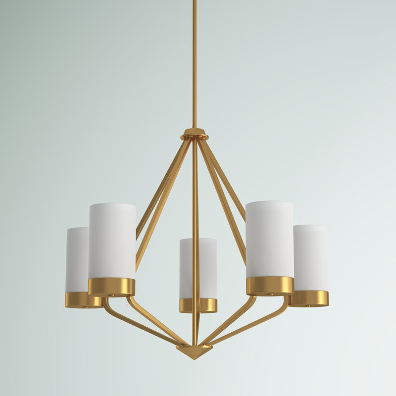 Jaydiel 5 - Light Dimmable Geometric Chandelier, Brushed Bronze