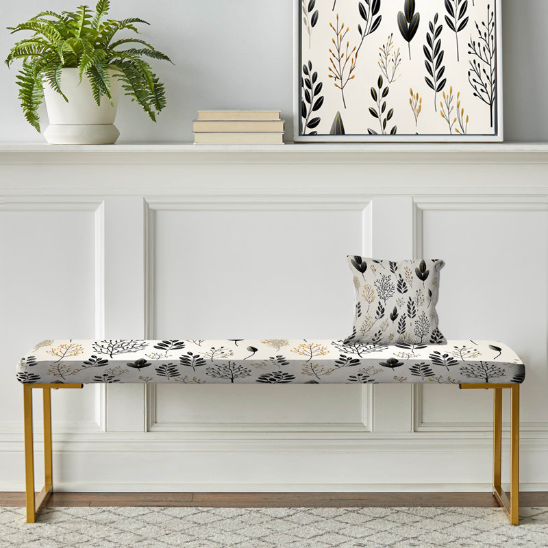Chic Noir Floral Fusion - Floral Upholstered Gold Bench