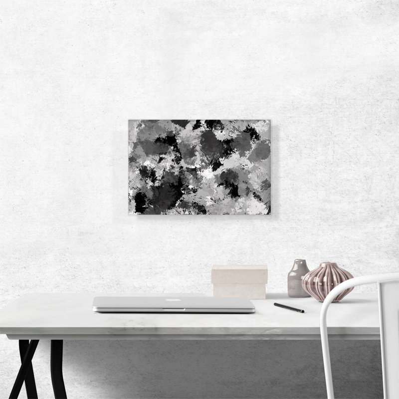 Blanc, noir, gris foncé moderne, reproduction d'art sur toile tendue, H 12 po x l 18 po x P 0,75 po