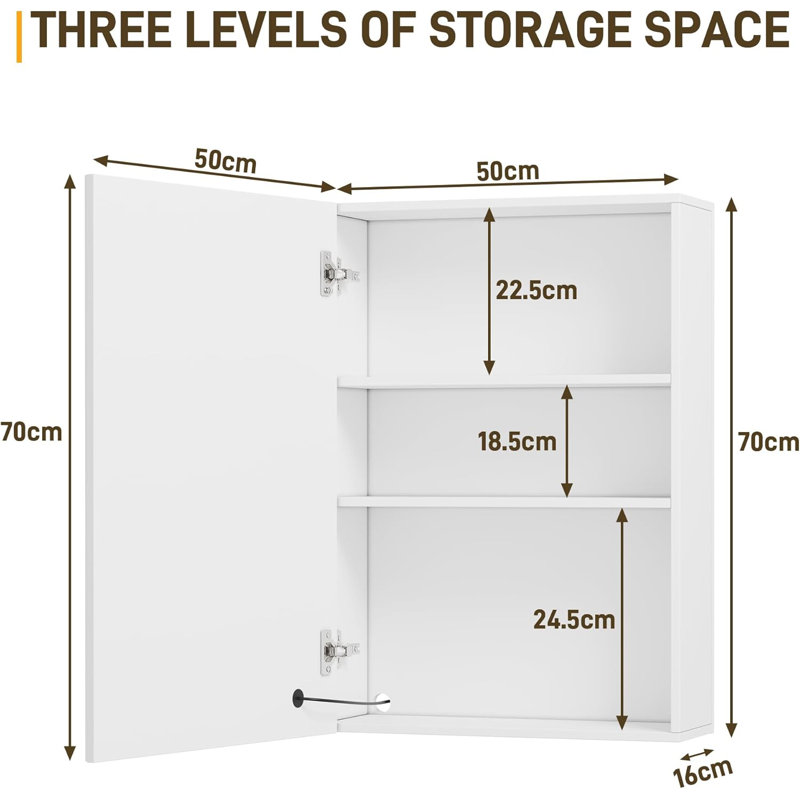 50mm W 70mm H Wall Mounted Required Medicine Cabinet Mirror Adjustable