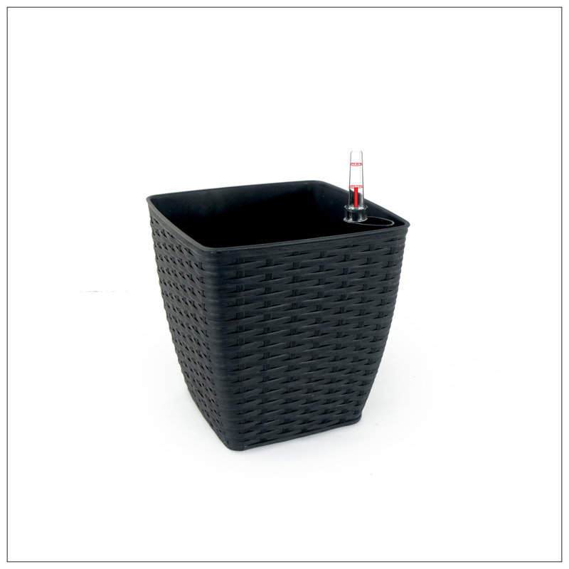 2-Pack Self-Watering Planter - Hand Woven Wicker - Thin Square - Espresso