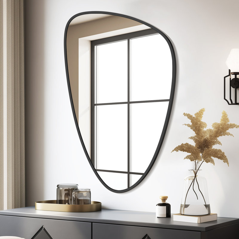 Miroir moderne avec cadre asymétrique en aluminium pour chambre à coucher, salon, Noir