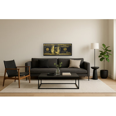Franklin Noir: $100 BIIl Pop Art Canvas Wall Art - 47in x 20in - Black & White