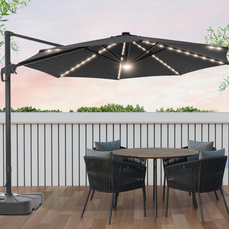 Parasol lumineux en porte-à-faux 11 pi avec base Ruark, Noir