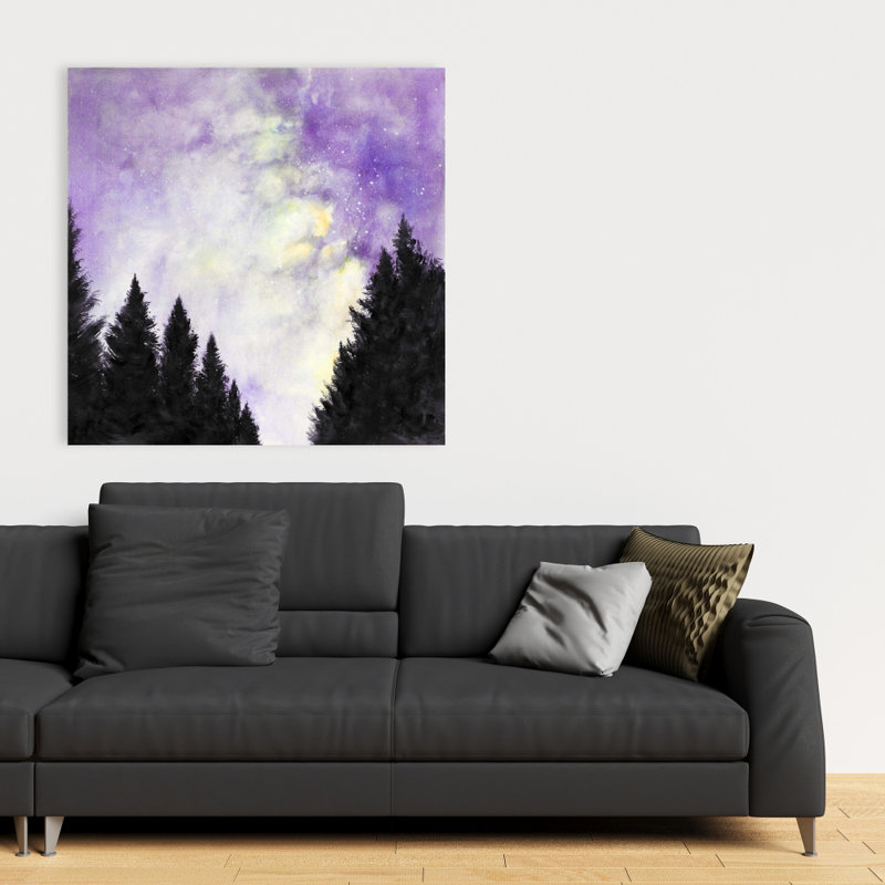Purple Starry Sky - Illustrative Trees Canvas for Home Decor