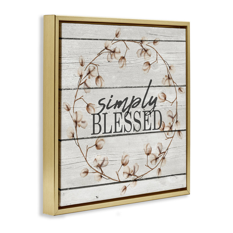 "Simply Blessed Rustic Wreath", art mural encadré flottant par Kimberly Allen rwp-191, Cadre flottant métallique doré
